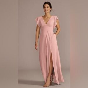 Blush Pink Flutter Sleeve V-Neck Maxi Dress